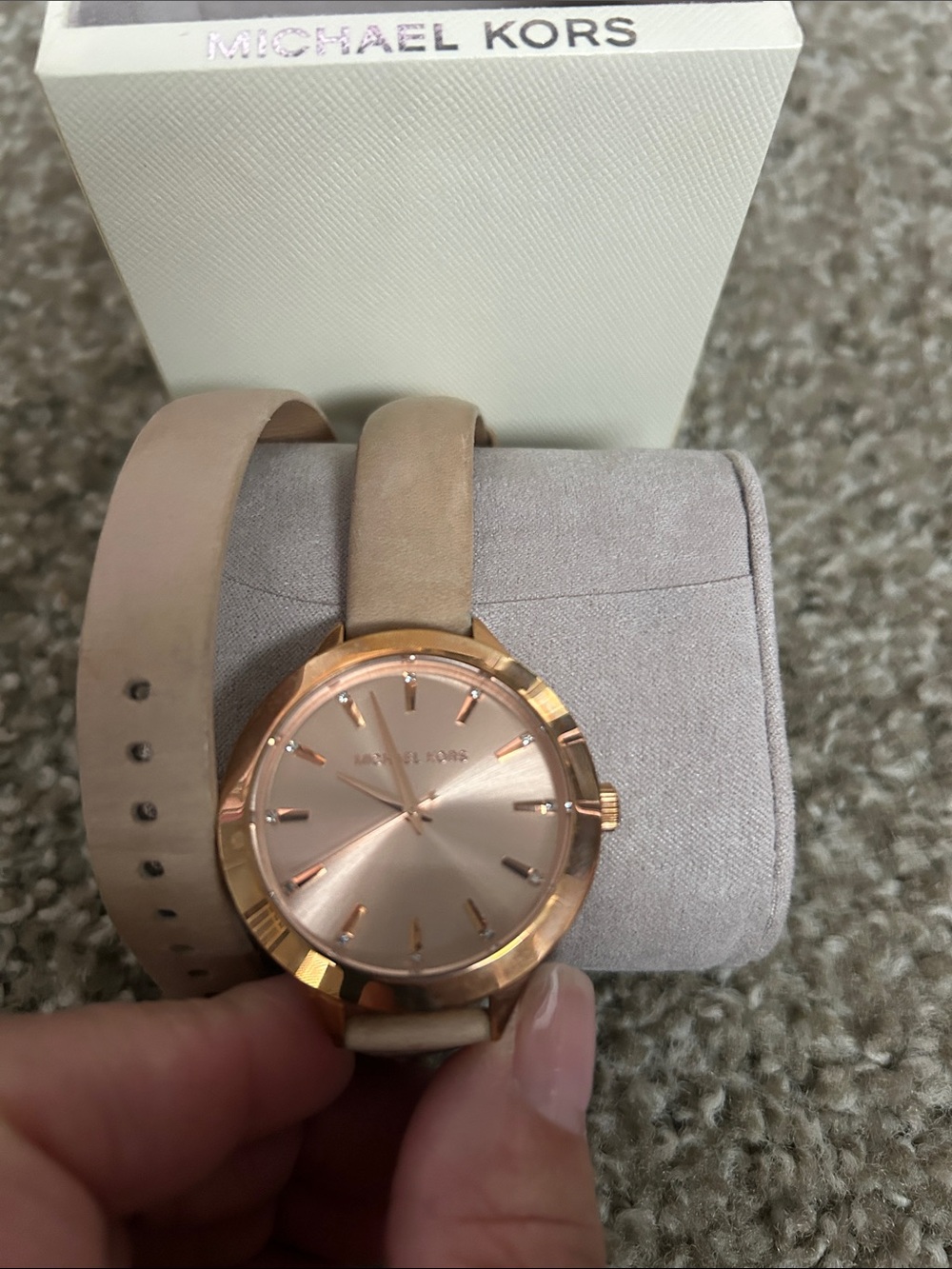 Michael Kors Rose Gold and Beige Leather Wrap Watch